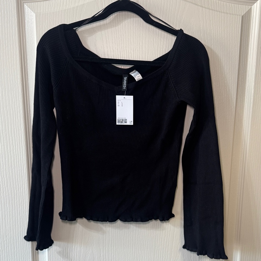 Divided Black Ribbed Long Sleeve Top